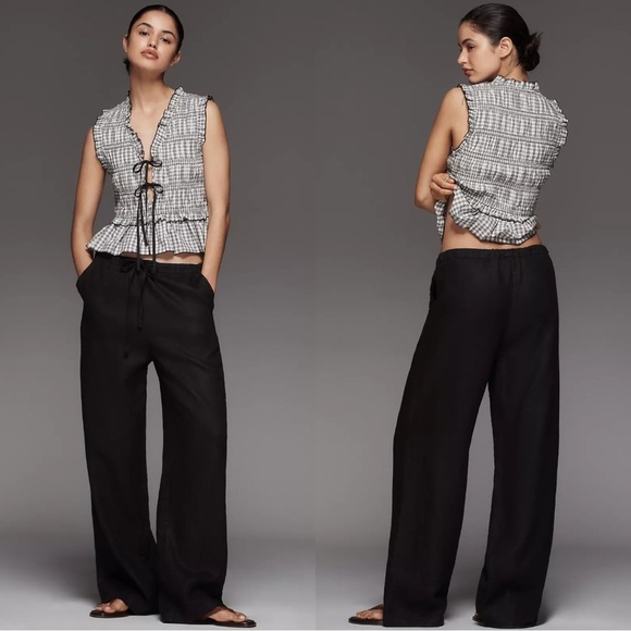 Rails Emmie 100% Linen High Rise Straight Leg Pants in Black Size Medium NEW - Picture 1 of 9